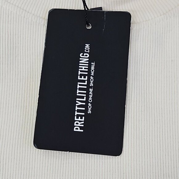 Pretty Little Thing Jersey Ribbed Bust Detail Bodycon Dress Size 16 Cream NWT - Picture 3 of 15